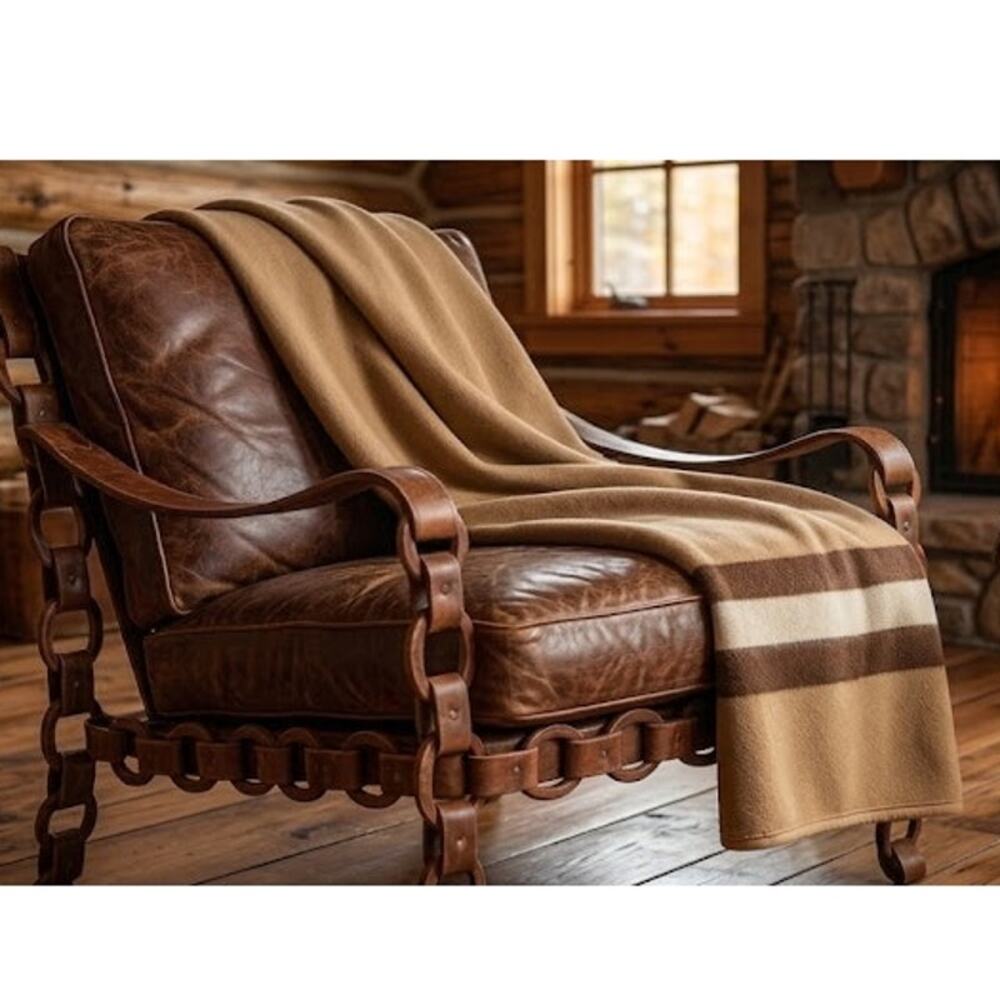 Biederlack Cuddle Blanket One Size Tan Striped Snaps Cabincore Retro